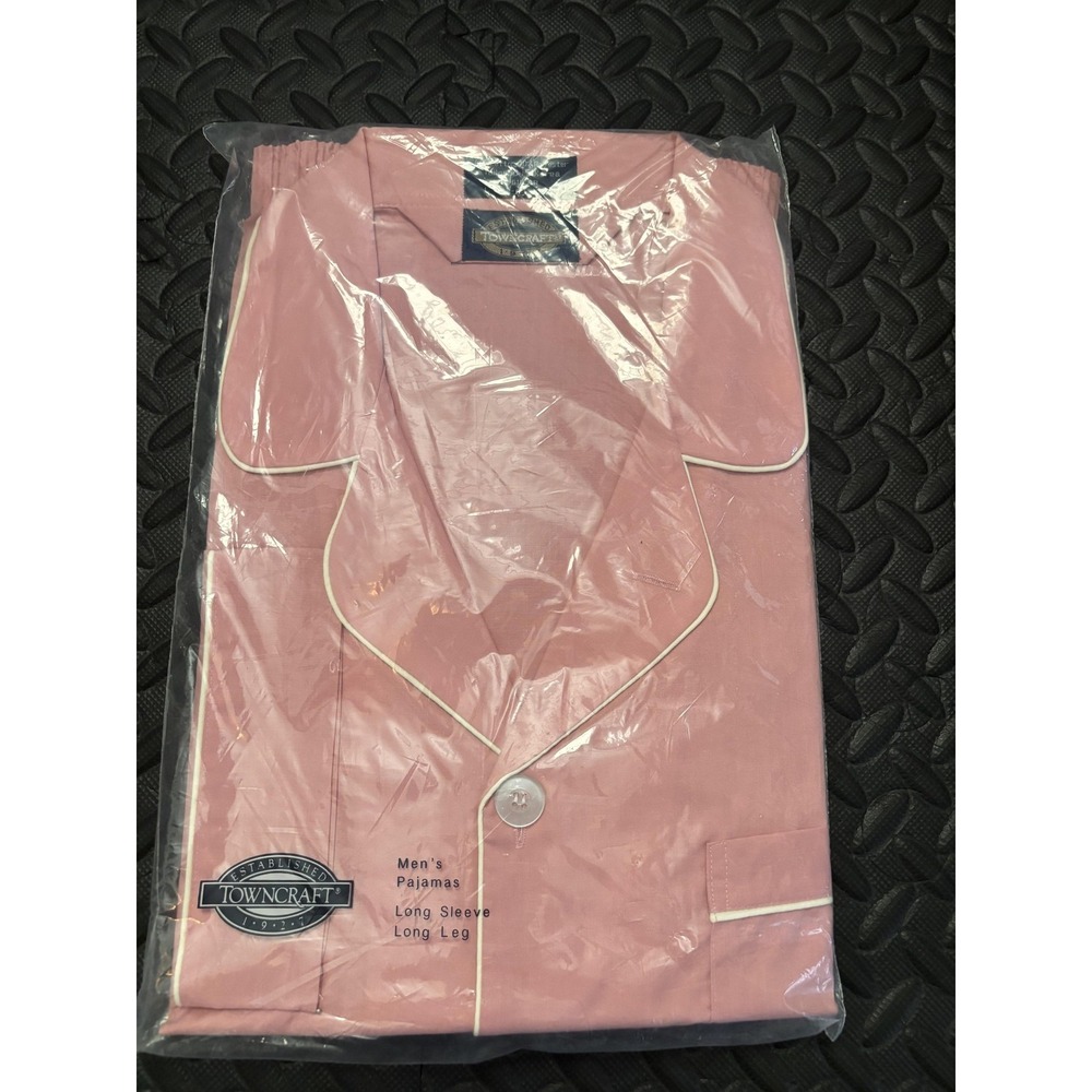 Vintage Towncraft Pajama Set Mens Large Pink Long Sleeve Long Leg 2 Piece New